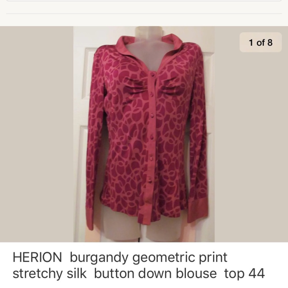 HERION geometric button down silk shirt top 44 M